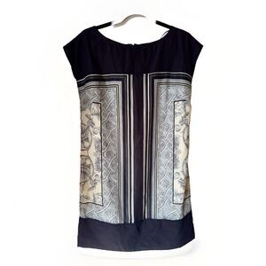 Vince Camuto Women's Black Gray Sz 6 Scarf Print Geometric Shift Dress NWT